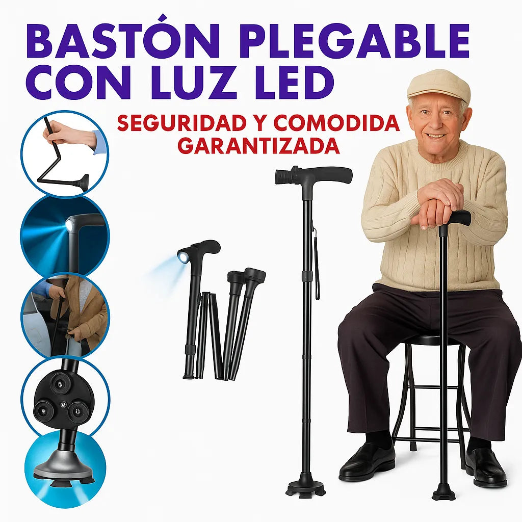 Bastón ortopédico plegable® retráctil y luz led
